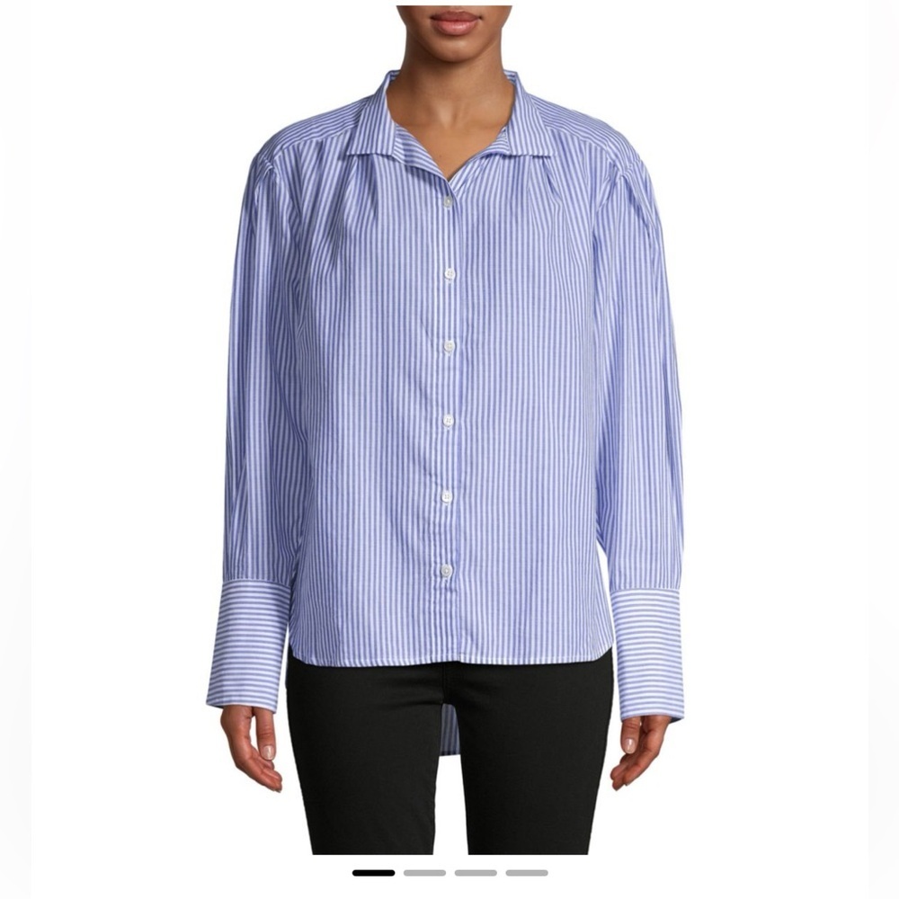 Frame Striped Pleated Cotton Shirt (Size XS):
